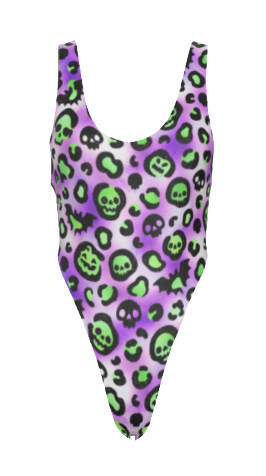 Skull Cheetah Print Reversible Cheeky Leotard