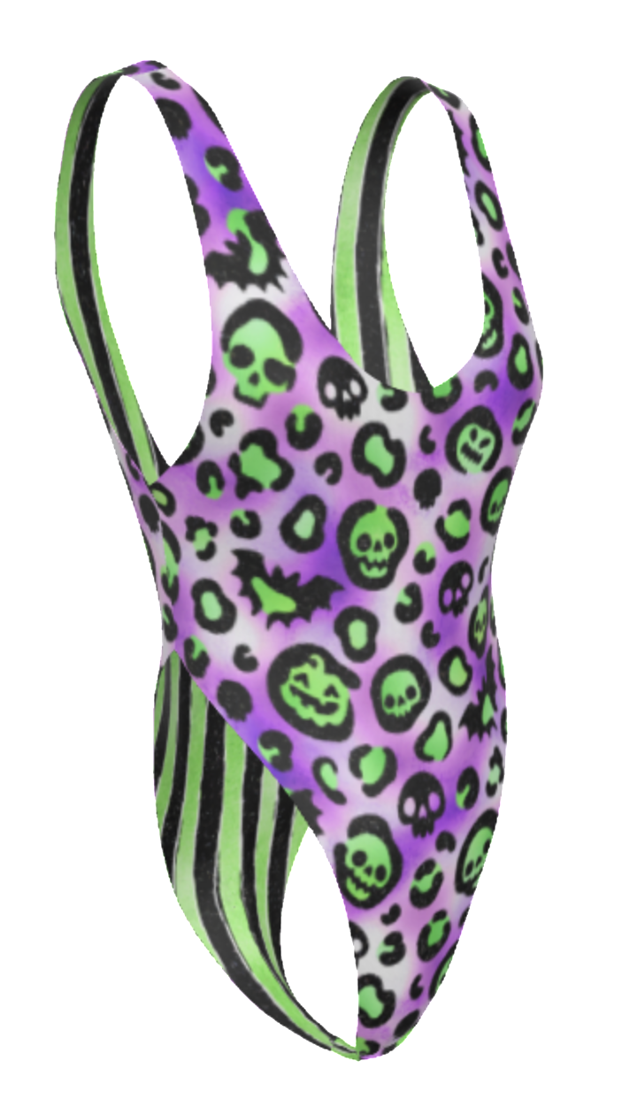 Skull Cheetah Print Reversible Cheeky Leotard