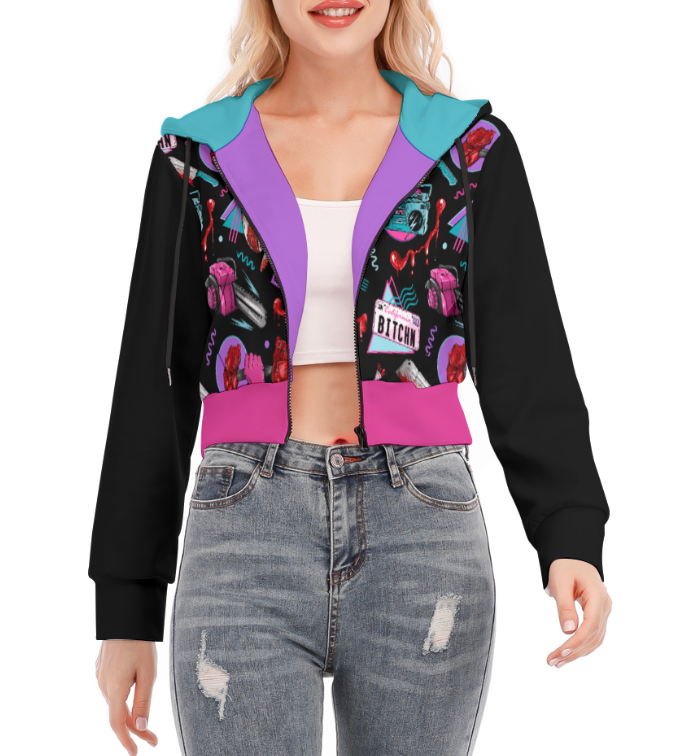 Slashercise Lightweight Zip Up Crop Hoodie