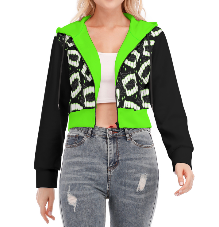 Neon Fangz Lightweight Zip Up Crop Hoodie