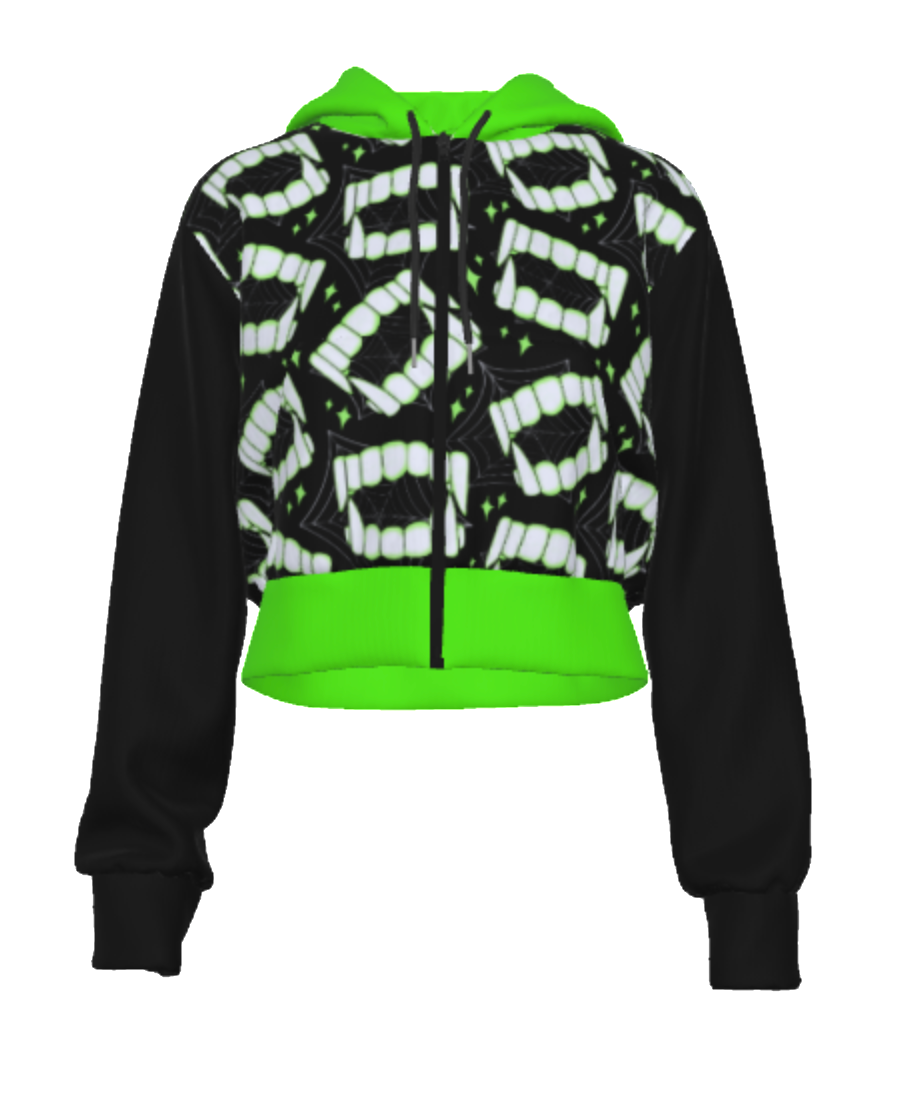 Neon Fangz Lightweight Zip Up Crop Hoodie